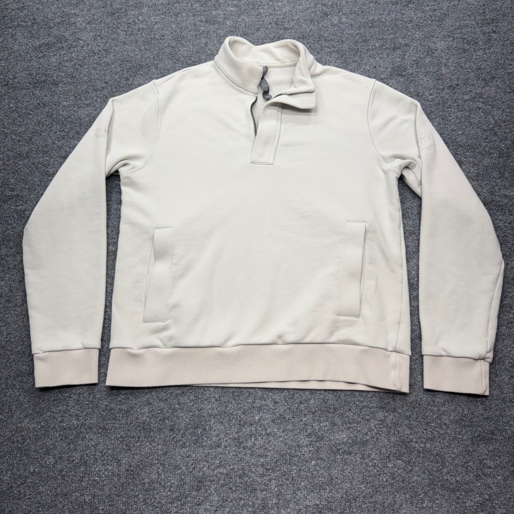 Vuori Mens Medium Cream Cotton Blend French Terry Quarter Zip Pullover Sweater